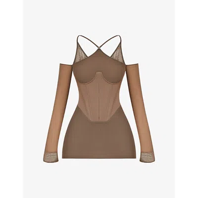 MISTRESS ROCKS WOMENS MISTRESS ROCKS HALTERNECK CORSET STRETCH-COTTON TWILL MINI DRESS