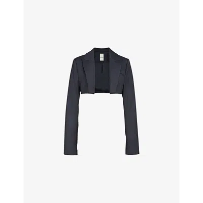 MISTRESS ROCKS WOMENS MISTRESS ROCKS PEAK-LAPEL CROPPED WOVEN BLAZER