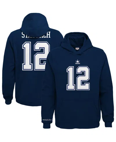 MITCHELL & NESS BIG BOYS MITCHELL & NESS NAVY DALLAS COWBOYS RETIRED PLAYER NAME AND NUMBER PULLOVER HOODIE