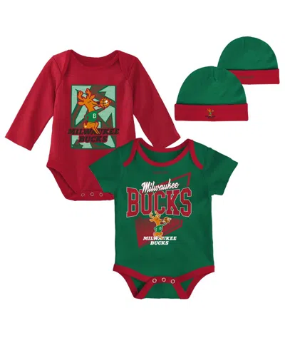 MITCHELL & NESS INFANT BOYS AND GIRLS MITCHELL & NESS HUNTER GREEN, RED MILWAUKEE BUCKS HARDWOOD CLASSICS BODYSUITS 