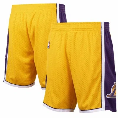 MITCHELL AND NESS LOS ANGELES LAKERS MITCHELL AND NESS HARDWOOD CLASSICS ROAD SWINGMAN SHORTS