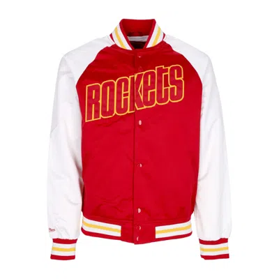 MITCHELL & NESS MEN'S BOMBER JACKET NBA PRIMETIME LW SATIN JACKET HARDWOOD CLASSICS HOUROC SCARLET