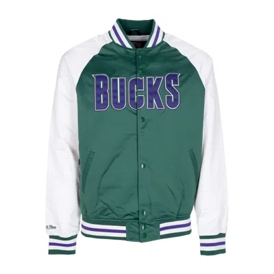 MITCHELL & NESS MEN'S BOMBER JACKET NBA PRIMETIME LW SATIN JACKET HARDWOOD CLASSICS MILBUC DARK GREEN