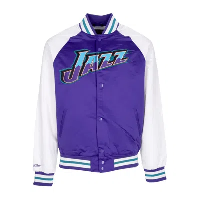 MITCHELL & NESS MEN'S BOMBER JACKET NBA PRIMETIME LW SATIN JACKET HARDWOOD CLASSICS UTAJAZ PURPLE