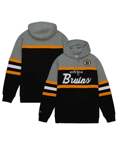 MITCHELL & NESS MEN'S MITCHELL & NESS BLACK, GRAY BOSTON BRUINS HEAD COACH PULLOVER HOODIE
