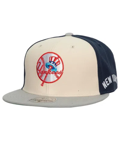MITCHELL & NESS MEN'S MITCHELL & NESS CREAM, GRAY NEW YORK YANKEES YANKEE STADIUM 50TH ANNIVERSARY HOMEFIELD FITTED 