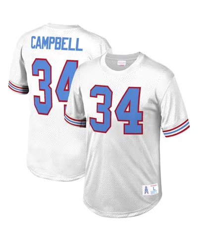 MITCHELL & NESS MEN'S MITCHELL & NESS EARL CAMPBELL WHITE HOUSTON OILERS RETIRED PLAYER NAME AND NUMBER MESH TOP