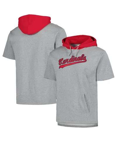 MITCHELL & NESS MEN'S MITCHELL & NESS HEATHER GRAY ST. LOUIS CARDINALS POSTGAME SHORT SLEEVE PULLOVER HOODIE