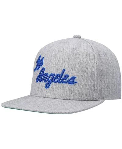 MITCHELL & NESS MEN'S MITCHELL & NESS HEATHERED GRAY LOS ANGELES LAKERS HARDWOOD CLASSICS TEAM 2.0 SNAPBACK HAT