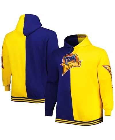 MITCHELL & NESS MEN'S MITCHELL & NESS NAVY, GOLD GOLDEN STATE WARRIORS BIG AND TALL HARDWOOD CLASSICS SPLIT PULLOVER