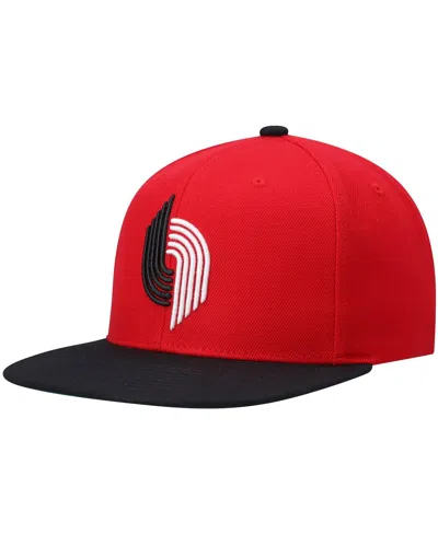 MITCHELL & NESS MEN'S MITCHELL & NESS RED AND BLACK PORTLAND TRAIL BLAZERS HARDWOOD CLASSICS TEAM TWO-TONE 2.0 SNAPB
