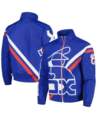 MITCHELL & NESS MEN'S MITCHELL & NESS ROYAL CHICAGO WHITE SOX EXPLODED LOGO WARM UP FULL-ZIP JACKET