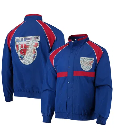 MITCHELL & NESS MEN'S NEW JERSEY NETS BLUE MITCHELL & NESS HARDWOOD CLASSICS 75TH ANNIVERSARY AUTHENTIC WARMUP RAGLA