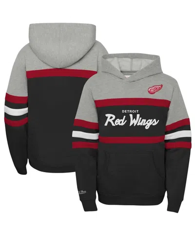 MITCHELL & NESS BIG BOYS AND GIRLS BLACK/GRAY DETROIT RED WINGS HEAD COACH PULLOVER HOODIE