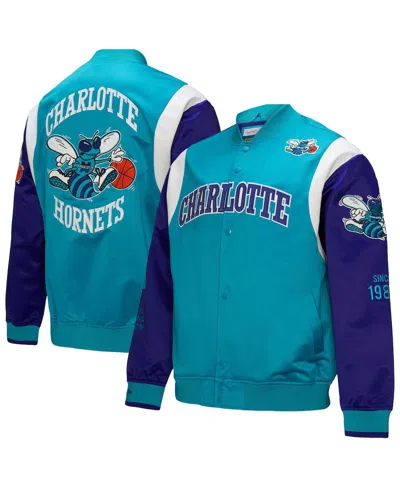 MITCHELL & NESS MEN'S AND WOMEN'S TEAL CHARLOTTE HORNETS VINTAGE TEAM ORIGINS SATIN FULL-SNAP JACKET