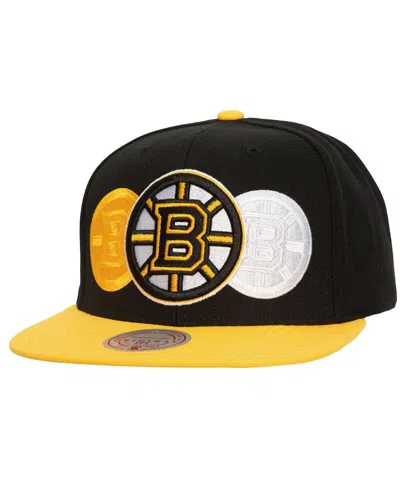 MITCHELL & NESS MEN'S BLACK BOSTON BRUINS SOUL TRIPLE UP SNAPBACK HAT