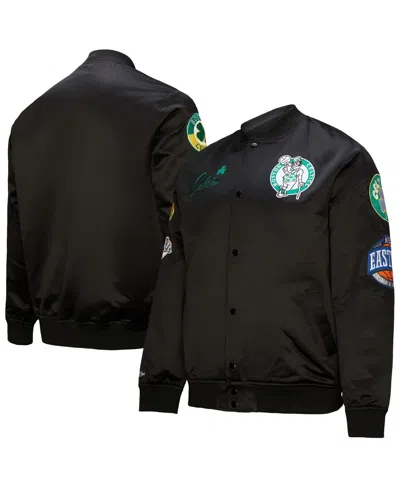MITCHELL & NESS MEN'S BLACK BOSTON CELTICS HARDWOOD CLASSICS BLACKOUT COLLECTION SATIN FULL-ZIP JACKET