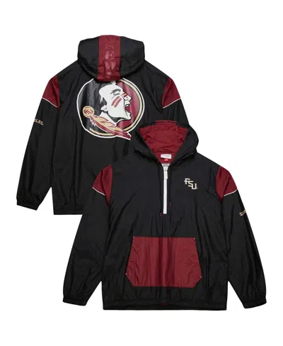 MITCHELL & NESS MEN'S BLACK FLORIDA STATE SEMINOLES TEAM 3.0 ANORAK HALF-ZIP HOODIE