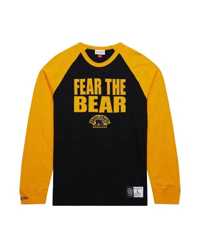 MITCHELL & NESS MEN'S BLACK/GOLD BOSTON BRUINS LEGENDARY SLUB RAGLAN LONG SLEEVE T-SHIRT