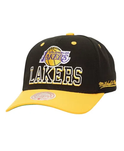 MITCHELL & NESS MEN'S BLACK/GOLD LOS ANGELES LAKERS BACKSIDE SCRIPT 2-TONE PRO CROWN ADJUSTABLE HAT