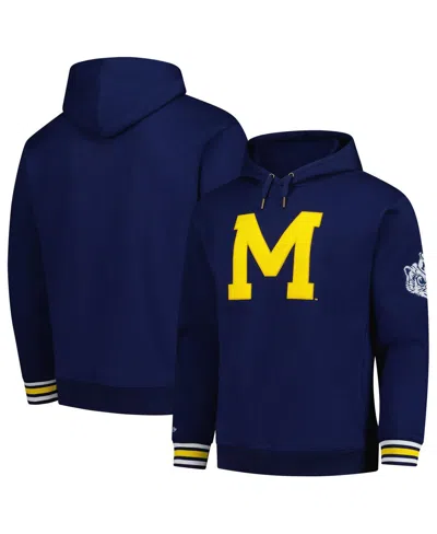 MITCHELL & NESS MEN'S NAVY MICHIGAN WOLVERINES CHAIN STICH FLEECE PULLOVER HOODIE