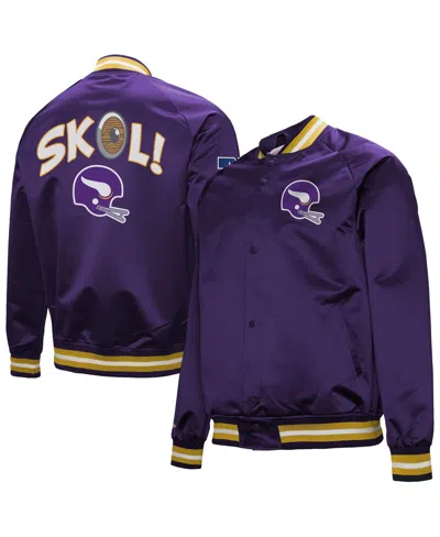 MITCHELL & NESS MEN'S PURPLE MINNESOTA VIKINGS VINTAGE DOUBLE DOWN SATIN RAGLAN FULL-SNAP JACKET