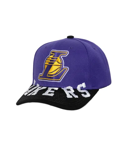 MITCHELL & NESS MEN'S PURPLE/BLACK LOS ANGELES LAKERS UNDER ARCH TWO-TONE PRO CROWN SNAPBACK HAT