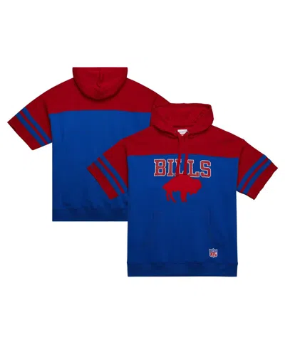 MITCHELL & NESS MEN'S ROYAL BUFFALO BILLS OFF FIELD VINTAGE-LIKE LOGO SHORT SLEEVE PULLOVER HOODIE