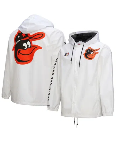 MITCHELL & NESS MEN'S WHITE BALTIMORE ORIOLES VINTAGE FULL-SNAP HOODED COACHES JACKET