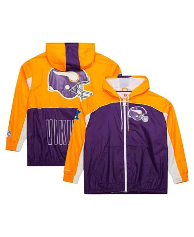MITCHELL & NESS MEN'S WHITE MINNESOTA VIKINGS BIG SHOT PREMIUM FULL-ZIP WINDBREAKER JACKET