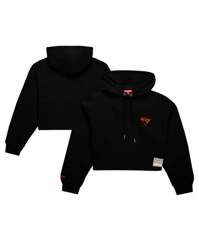 MITCHELL & NESS WOMEN'S BLACK GOLDEN STATE WARRIORS HARDWOOD CLASSICS CROPPED PULLOVER HOODIE