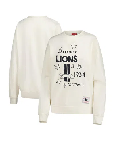 MITCHELL & NESS WOMEN'S CREAM DETROIT LIONS SHOOTING STARS PULLOVER SWEATSHIRT