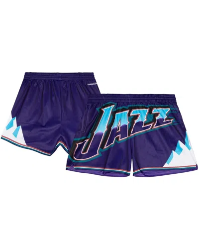 MITCHELL & NESS WOMEN'S PURPLE UTAH JAZZ SWINGMAN BIG FACE 3.0 BASKETBALL SHORTS