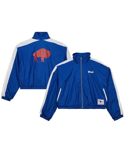MITCHELL & NESS WOMEN'S ROYAL BUFFALO BILLS NYLON CROPPED FULL-ZIP JACKET