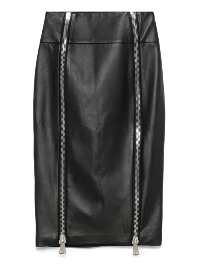 MITILIANE COUTURE LEATHER ZIP-UP MIDI SKIRT