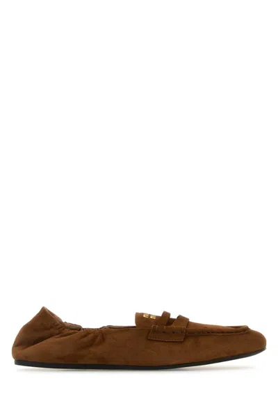 MIU MIU MIU MIU BROWN SUEDE LEATHER LOAFERS