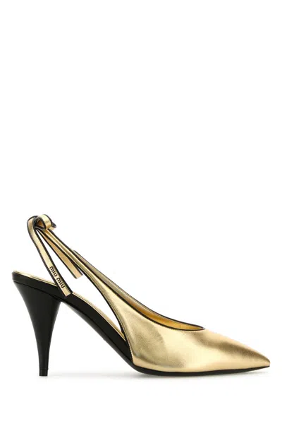 MIU MIU MIU MIU GOLD LEATHER PUMPS