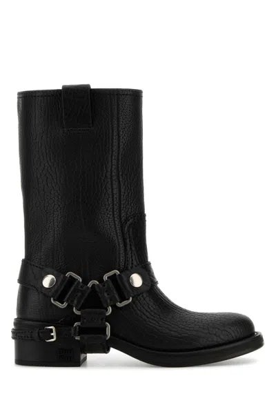 MIU MIU MIU MIU BLACK LEATHER ANKLE BOOTS