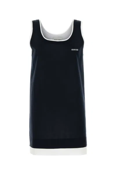 MIU MIU MIU MIU MIDNIGHT BLUE STRETCH SILK BLEND DRESS