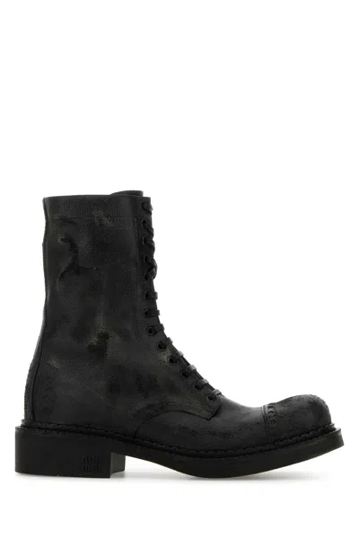 MIU MIU MIU MIU BLACK LEATHER ANKLE BOOTS