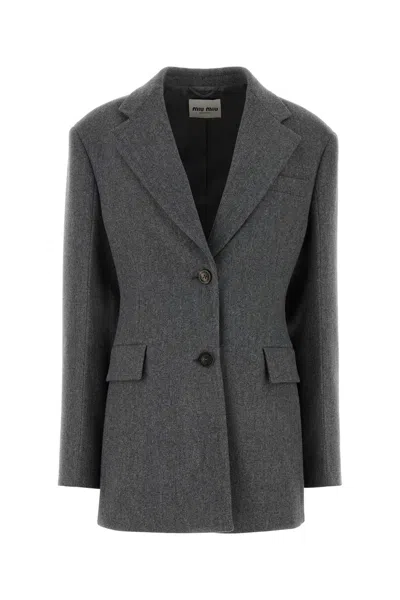 MIU MIU MIU MIU DARK GREY WOOL BLAZER