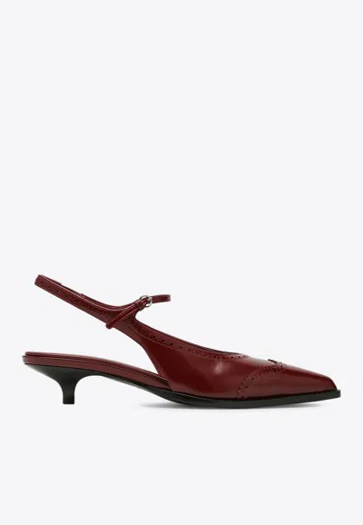 MIU MIU 35 BROGUE SLINGBACK PUMPS IN BRUSHED LEATHER