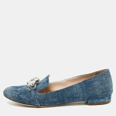 MIU MIU BLUE DENIM CRYSTAL EMBELLISHED SMOKING SLIPPERS SIZE 38