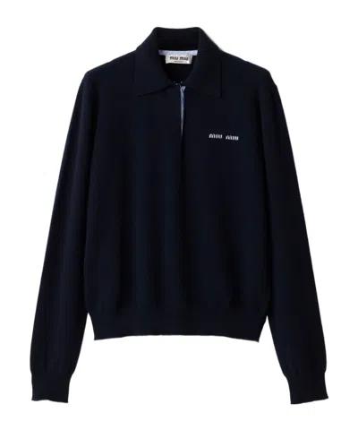MIU MIU MIU MIU LONG-SLEEVED KNITTED POLO SHIRT