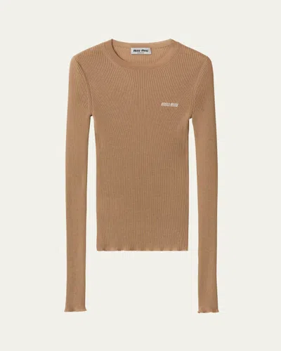 MIU MIU CASHMERE SILK RIB CREWNECK SWEATER