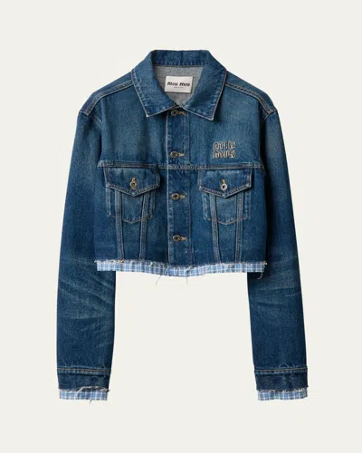 MIU MIU CROPPED DENIM BUTTON DOWN RAW-CUT JACKET