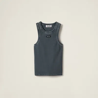 MIU MIU GARMENT-DYED RIBBED KNIT JERSEY TOP