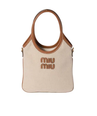 MIU MIU IVY CANVAS AND LEATHER BAG