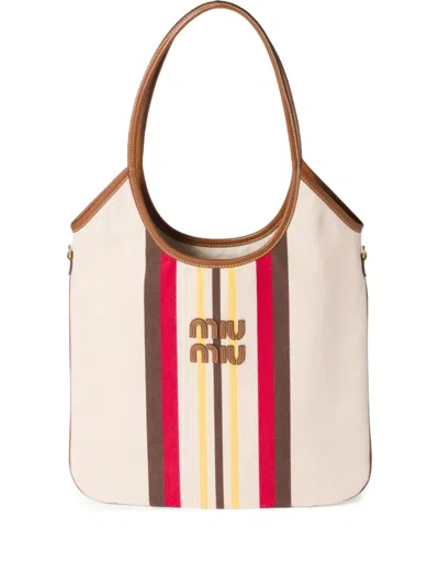 MIU MIU IVY STRIPED TOTE BAG