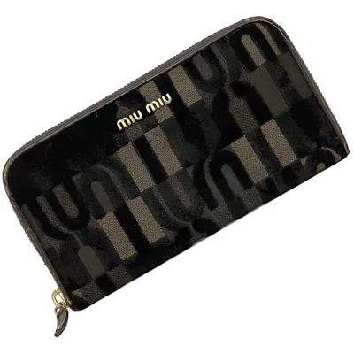 MIU MIU JACQUARD LEATHER COTTON LONG WALLET (BI-FOLD) (PRE-OWNED)